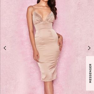 Ronel nude satin pin tuck dress